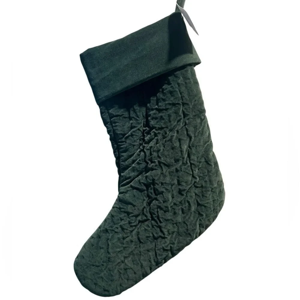 Pottery Barn Green Quilted Christmas Stocking Personalized Brandon NWT